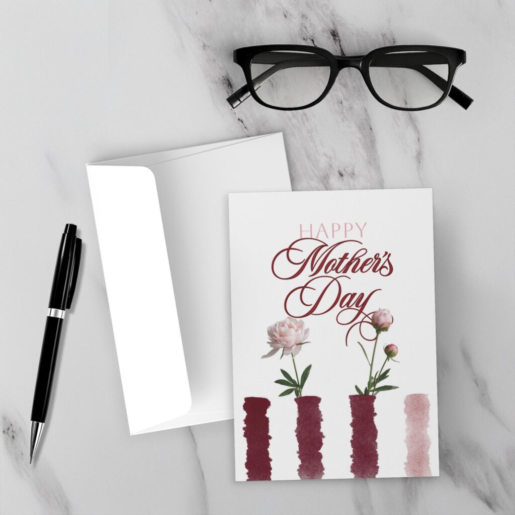 Peony Mother’s Day Card | Stems And Stripes Collection | Premium Folded Fine Art Greeting Card